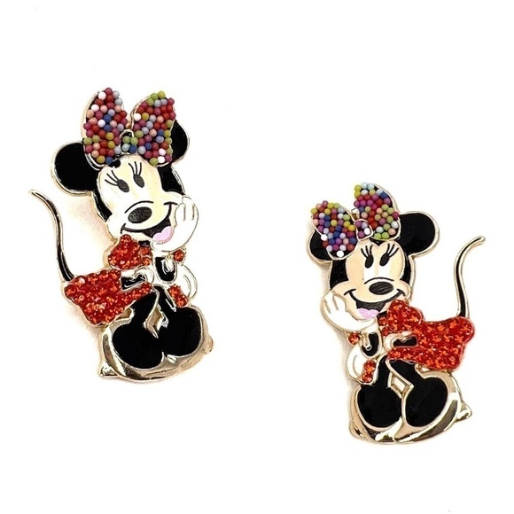 Disney x Baublebar Minnie Mouse Birthday Earrings Enamel Gold Plated New NWT - Picture 2 of 7